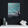 thumbnail image 4 of Nawypu  Grey and Teal Floral Canvas Prints Framed Plum Blossom Tree  Printed on Canvas Gallery Wrapped Full Moon Flower Pictures Living Room Traditional Paintings, 4 of 4
