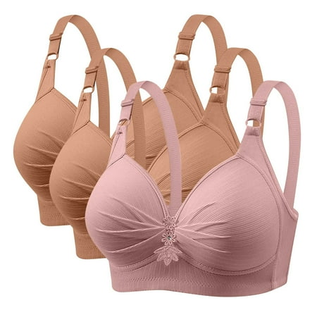 GERsome Women s Pack of 3 Push Up Bra Wireless Padded No Underwire Back Closure Bralettes Sports Bras Comfort Sleep Bra Full Coverage 3PC#2Khaki/Pink XXXL