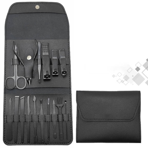 16-Piece Stainless Steel Manicure Set | Portable Nail Clippers & Cuticle Scissors Kit | Professional Grooming Tools for Home, Travel, or Salon Use in Leather Pouch