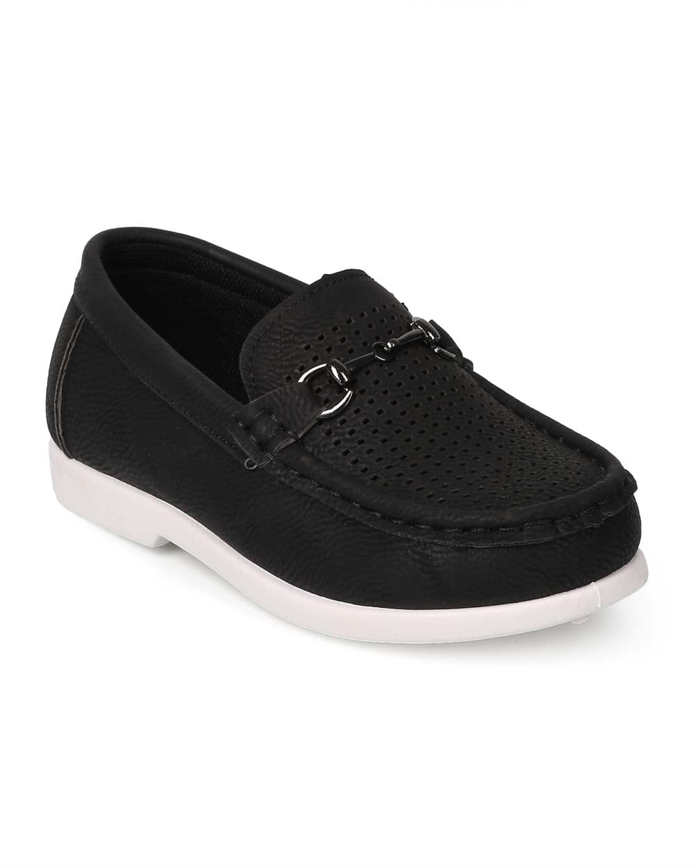 black leatherette slip on loafers