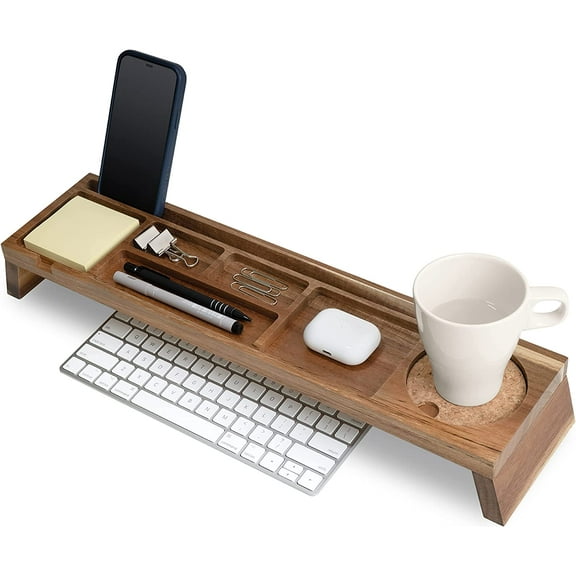 Natural Wood Desk Organizer - Multi-Compartment Wooden Organizers for Home, Office, Cubicle Accessories - Table Caddy for Desktop and Workspace - Pencil Storage Tray