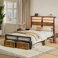 thumbnail image 1 of Pinmoco Full Bed Frame with 15.7'' Large Under Bed Storage and 2 Drawers, Metal Platform Bed with High LED Storage Headboard and Charging Station, Height Adjustable, Rustic, 1 of 7
