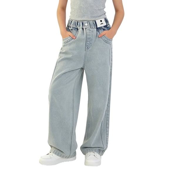 Nilvkv Girls Jeans, Jeans for Girls, High Waist Slim Wide Leg Stretchy Denim Pants Casual Summer Daily Wear Blue 13-14 Years