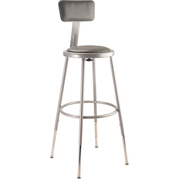 Nps 24 High Adjustable Height Heavy Duty Vinyl Padded Steel Stool With Backrest Grey Walmart Com Walmart Com