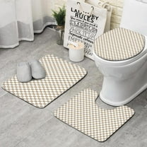 Beige and White Checkerboard Pattern Bathroom Rugs Sets 3 Piece,Toilet Cover Set,Absorbent Non Slip Bathroom Mats Sets with U-Shaped Contour Rug Toilet Rug Set