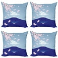 thumbnail image 1 of Mountain Throw Pillow Cushion Case Pack of 4, Abstract Scene of Snow Capped Mountain with Cherry Blossoms, Modern Accent Double-Sided Print, 4 Sizes, Dark Lavender Multicolor, by Ambesonne, 1 of 2