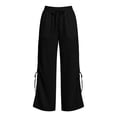 thumbnail image 5 of Lenpel Womens Wide Leg Pants Drawstring High Waist Lounge Ruched Trousers Trendy Side Split Beach Outfits with Pockets, 5 of 5
