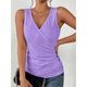 thumbnail image 2 of Camiseta sin mangas fruncida con cuello en V para mujer, camisa sin mangas con decoración de botones huecos y ojales, cintura de Color liso, 2 of 4