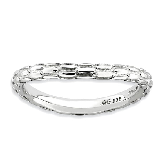 2.25mm 925 Sterling Silver Patterned Stackable Polished Rhodium Plate Wave Ring Size 7 Stackable Ring for Women
