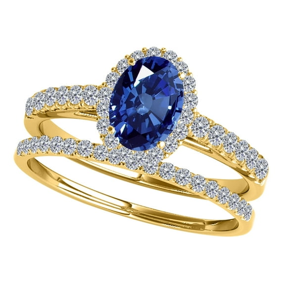 Mauli Jewels Engagement Rings for Women 0.80 Carat Sapphire And Diamond Bridal Set 4-prong 10K Yellow Gold