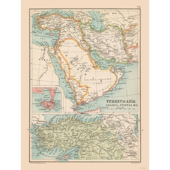 Historic Map - Turkey Arabia Persia - Bartholomew 1892 - Vintage Wall Art