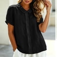 thumbnail image 5 of Sheghy Tops for Women 100%Cotton Linen Blend Collared Shirt, Solid Button Short Sleeve Casual Tunic Top Blouse, 5 of 9