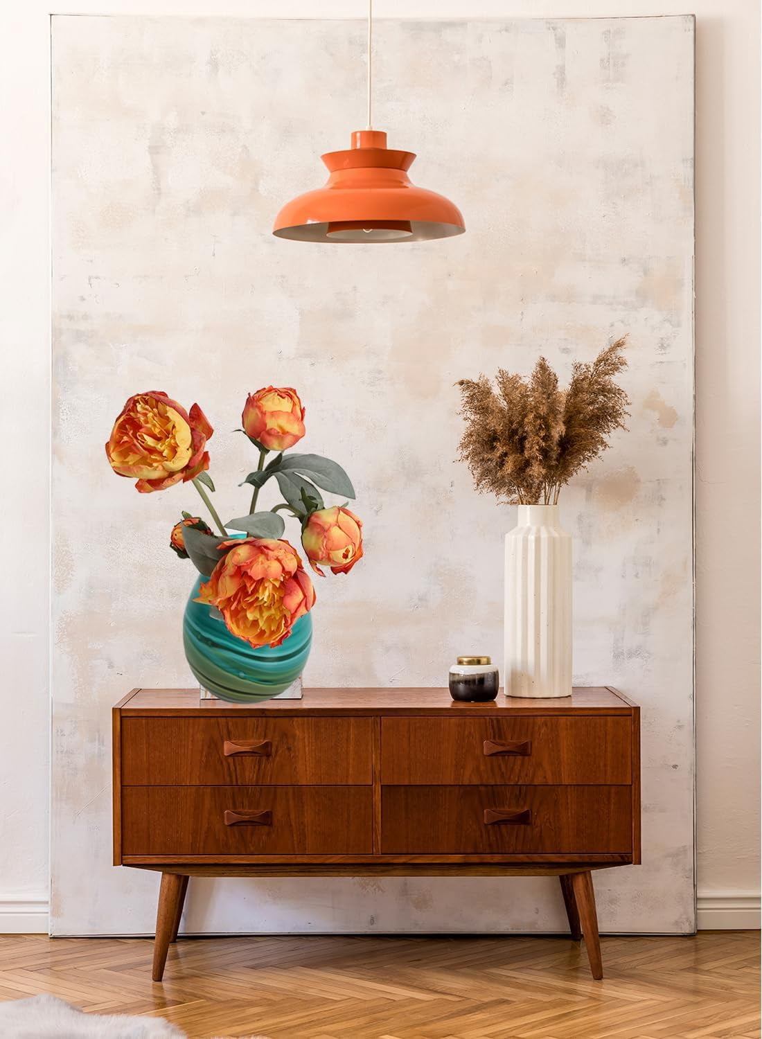 ABCISI 2 Bouquets Artificial Peonies, Silk Flowers 14Heads Vintage Fake Flowers, Faux Peony for Flower Arrangements, Lifelike Decor for Centerpiece Home Table Dining Room (Orange)