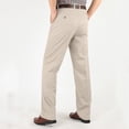 thumbnail image 4 of Men Dress Pants Cotton High Waist Pleated Loose Fit Casual Straight Leg Pants Lightweight Breathable Classic Business Work Trousers for Commuter, 4 of 7