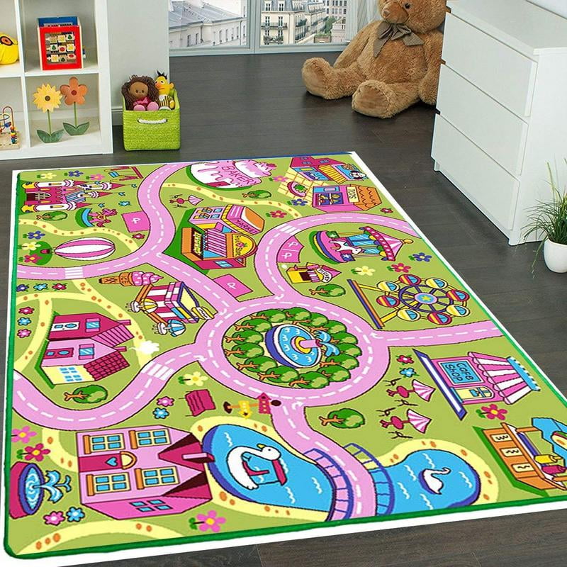 Mybecca Kids Rug Colourful Fun Land 3, Train Rug For Nursery