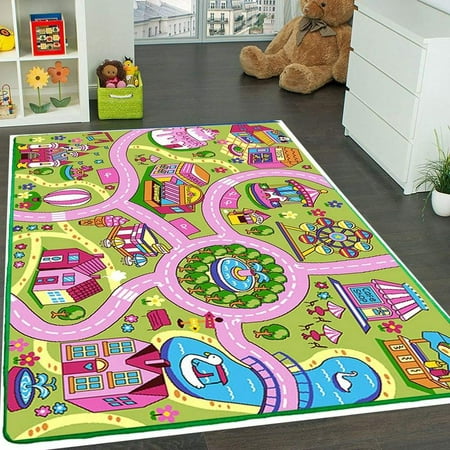 Mybecca Kids Rug Colourful Fun Land 3' x 5' Roads Childrens Floor Play Children Area Rug Mat Playroom & Nursery (39