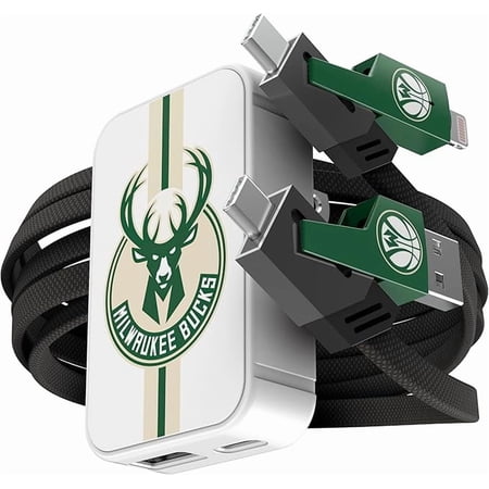 SOAR NBA Slim Wall Charger and 4 In 1 Multi Charging Cable- Milwaukee Bucks
