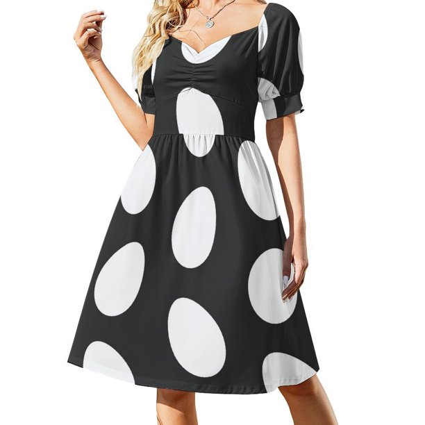Vestido de manga corta con estampado de huevos punteados abstractos en blanco y negro vestidos largos para mujer vestido de verano