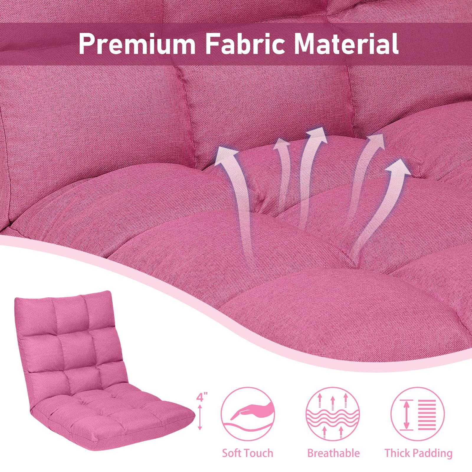 Giantex Adjustable Floor Gaming Sofa Chair w/14-Position, Cushioned Folding Lazy Reclinerw/High Resilience Sponge, Sleeper Bed Couch Recliner(Pink)