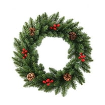 geerera Christmas Wreath, Pine Wreath with Red Berries and Pinecones, Festive Scene Decor, for Front Door, Wall Display, Holiday Atmosphere