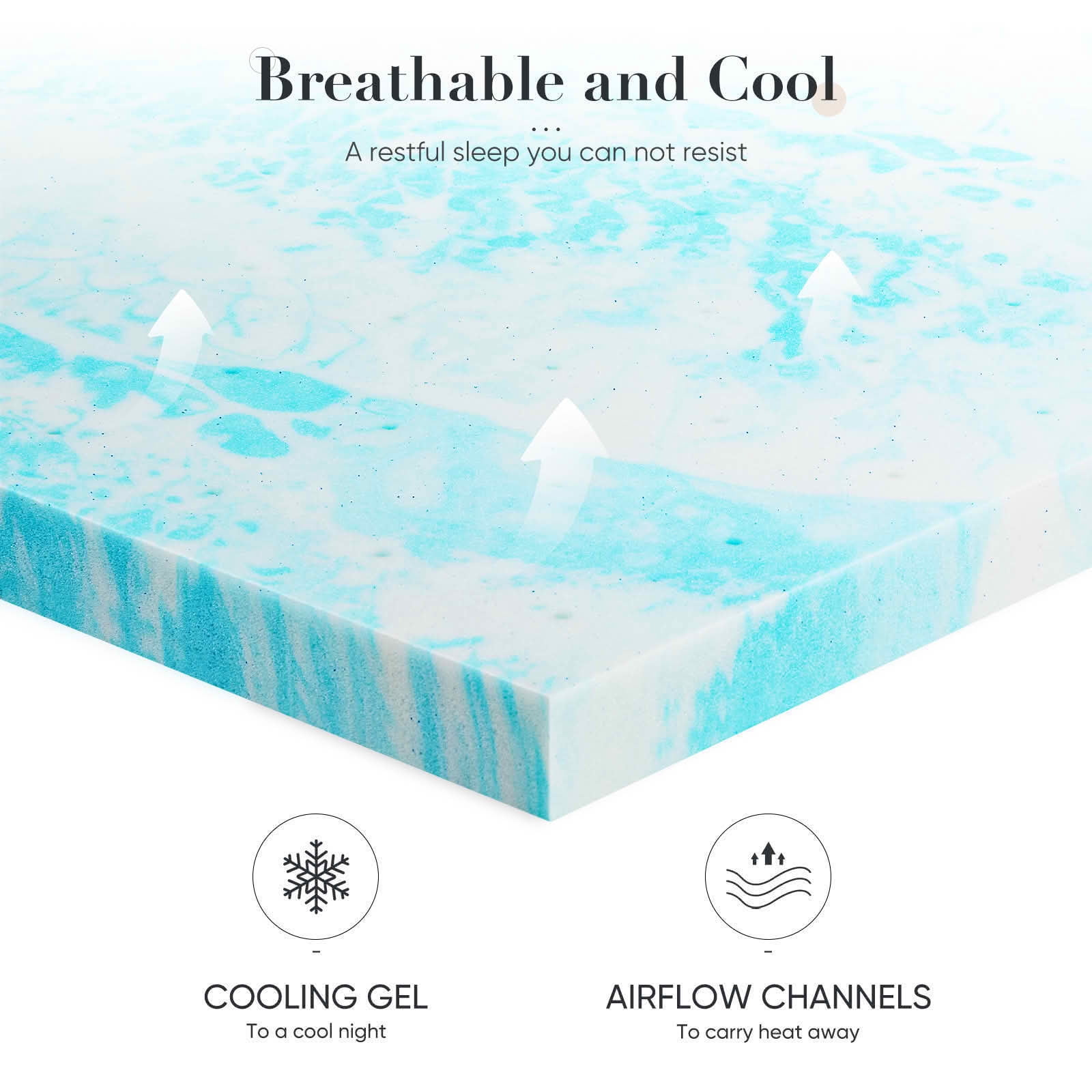 MAYEERTY Memory Foam Bed Topper, Cooling Gel Swirl Infused, Back Pain Relief