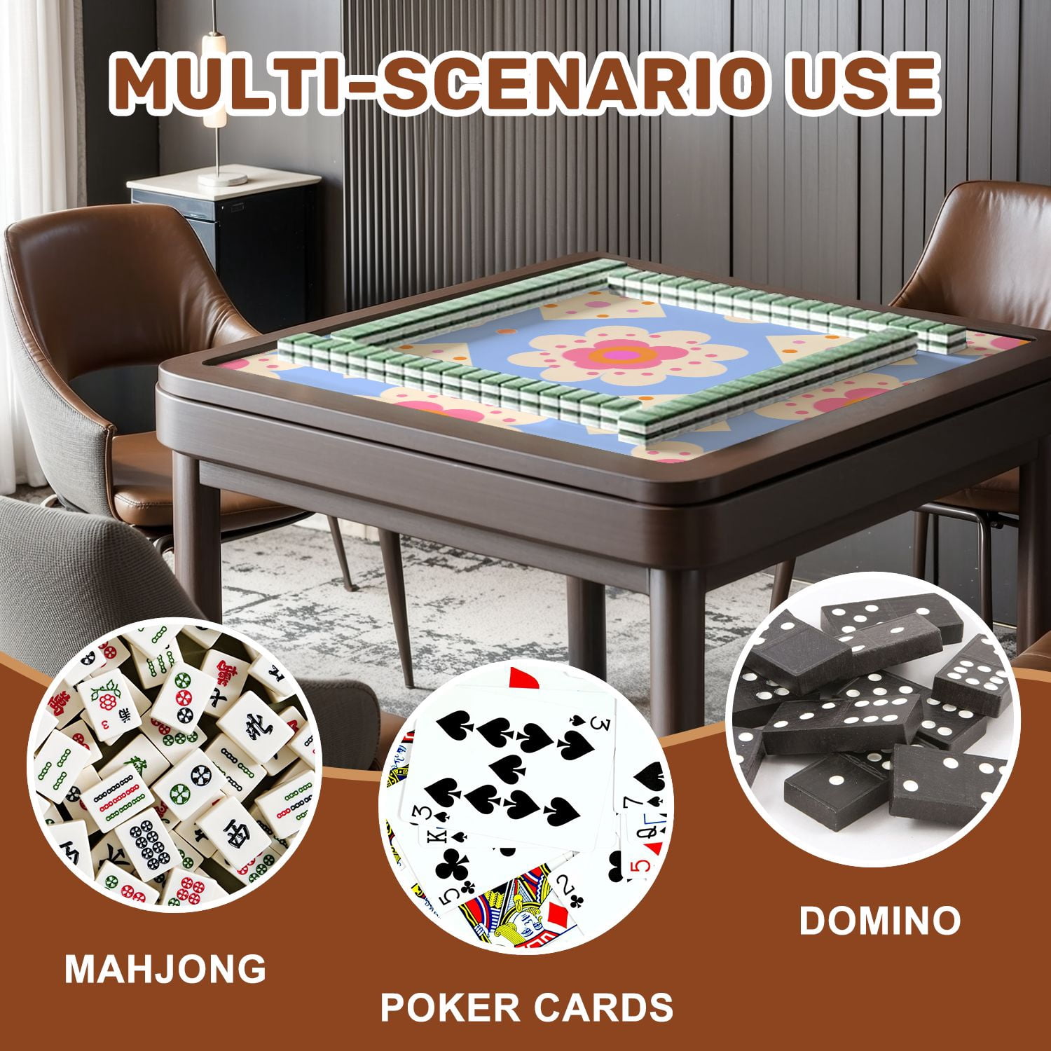 Mahjong Mat 31.5" x 31.5" Floral Geometric Pastel Tones Blue Non-Slip Noise Reduction American Mahjong Tiles Table Cover for Dominoes Poker Card Board Games Gift