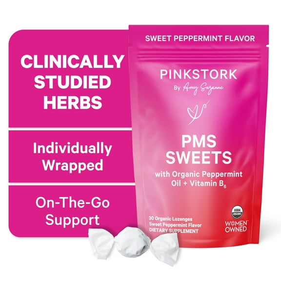 Pink Stork PMS Sweets, Organic Peppermint Hard Candy, Vitamin B6, Gluten Free PMS Support, 30 Count