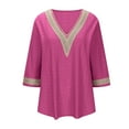 thumbnail image 3 of Lmnyox Fashion 3/4 Sleeve Shirts for Women Lace V Neck Fashion Casual Tunic Tops Dressy Loose Blouses Clothes, 3 of 9