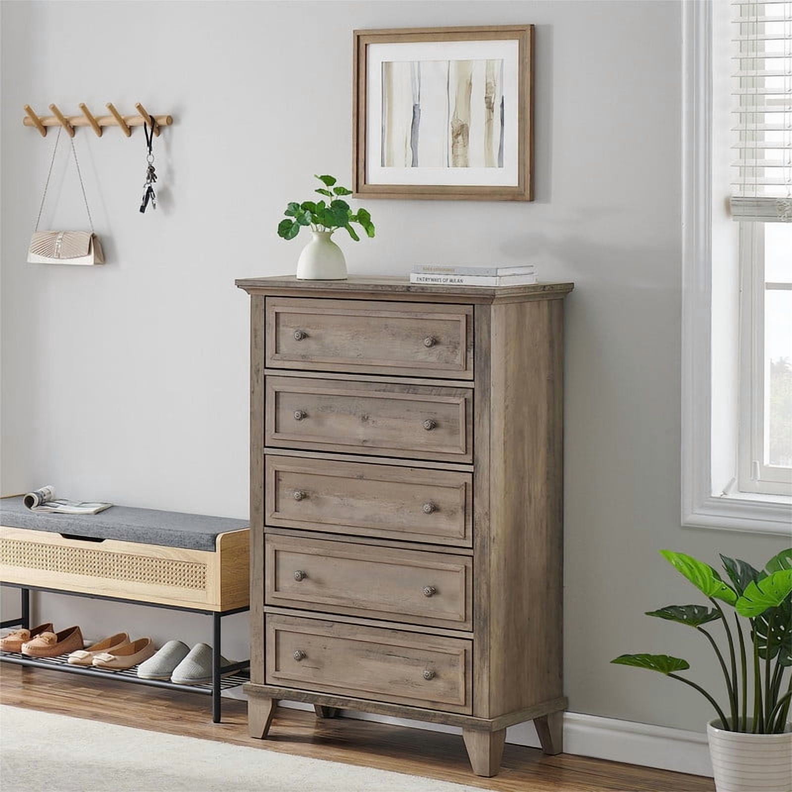 TROPOW 5 Drawer Dresser for Bedroom, 48" Tall Wood Dresser & Chests of Drawers with Deep Drawers, Modern Chest Organizer with Metal Handles for Living Room, Hallway, Entryway