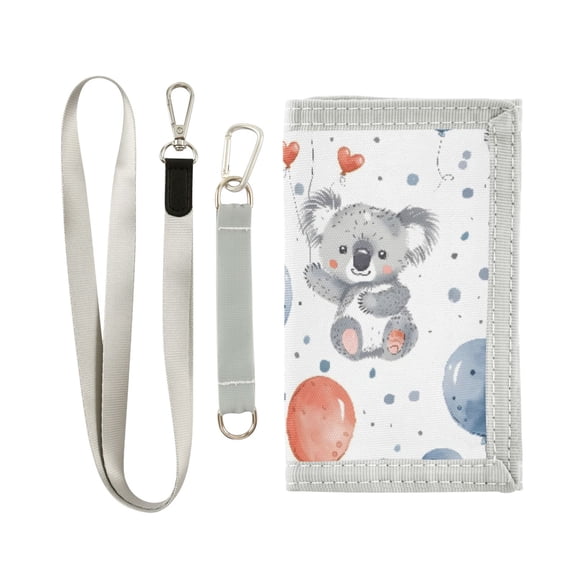 JIALIOU Nylon Trifold Card Wallet with ID Window Zipper Pocket for Men Women Teen Cartoon Koala with Balloon