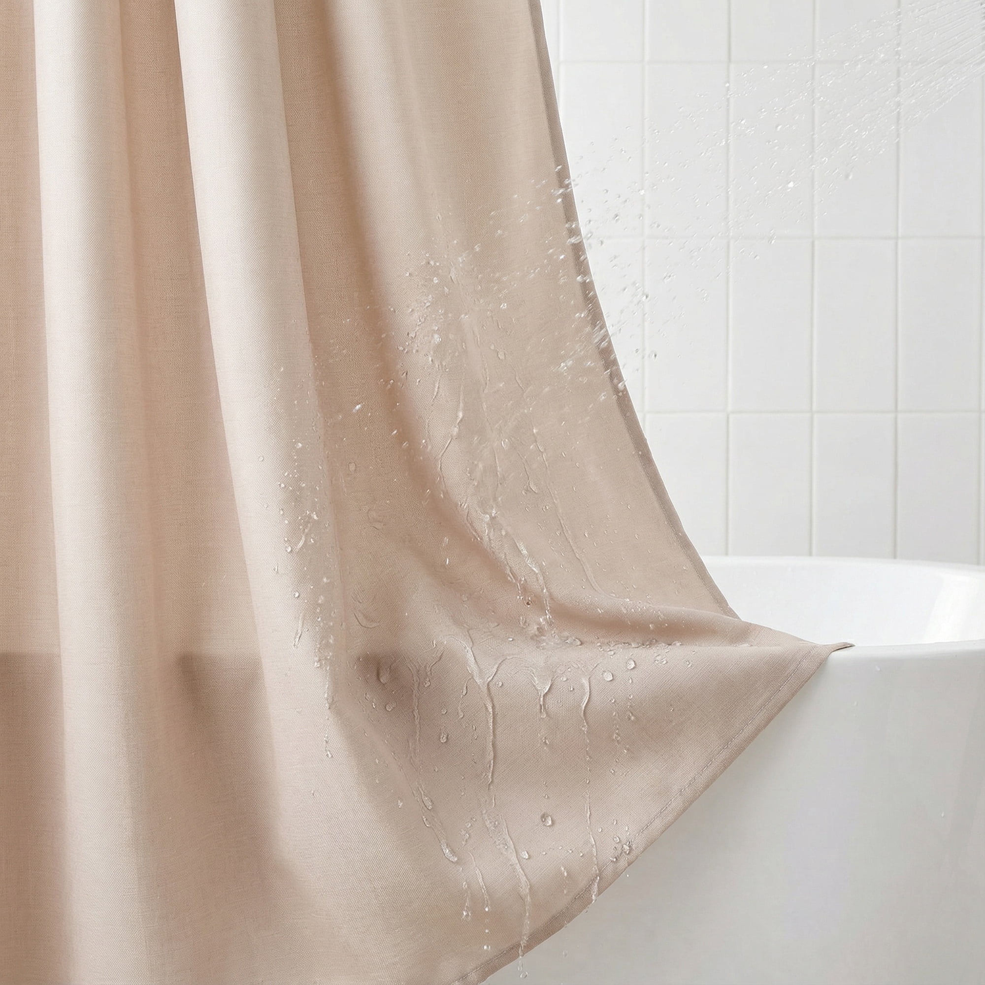 Unique Bargains Faux Linen Solid Bath Curtain Sets with Hooks Beige 71"W x 71"L