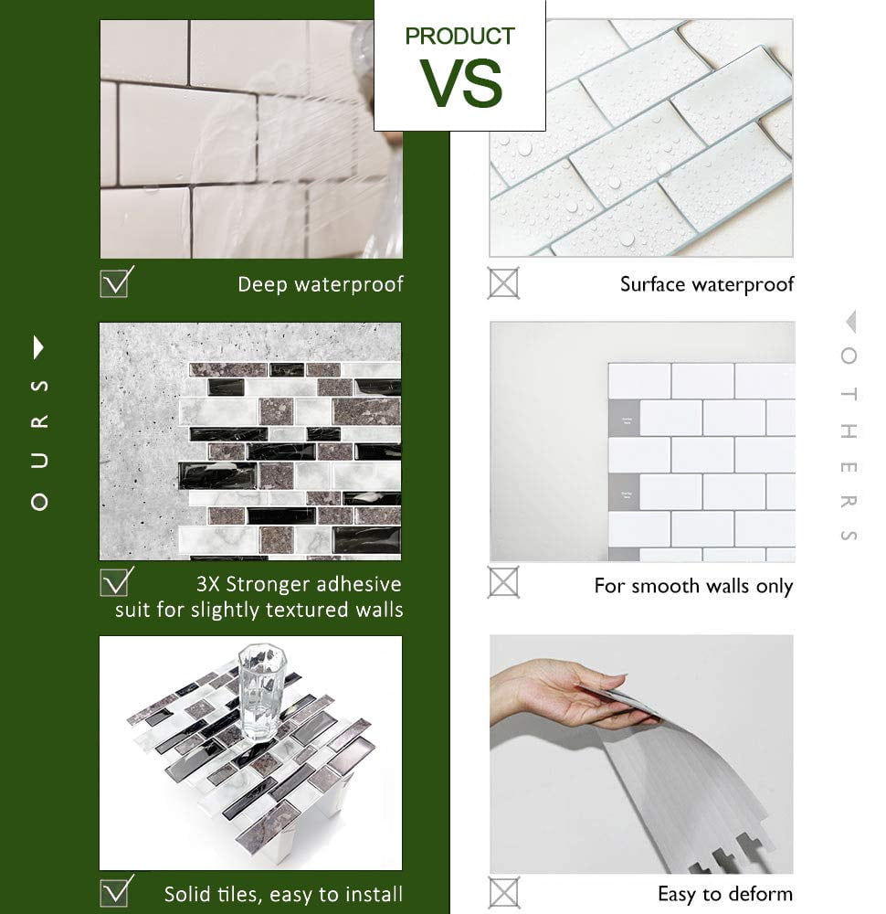 STICKGOO 10-Sheet Marble Look Peel and Stick Backsplash Tile, Self Adhesive Backsplash in Granite (Thicker Design)