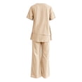 thumbnail image 5 of MLCDZ Plus Size Mother of Bride Pant Suits 2 Piece Chiffon Sets Round Neck Short Sleeves Top and Flowy Baggy Pants Ruffle Layers Wedding Guest Outfit, 5 of 7