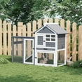 thumbnail image 3 of 45" 2-Story Rabbit Hutch w/Waterproof Roof & Pull-Out Tray – All-Weather Bunny Cage w/Wooden Ramp for Guinea Pigs, Ferrets | Lockable Doors & Anti-Chew Metal (Fir Wood), 3 of 7