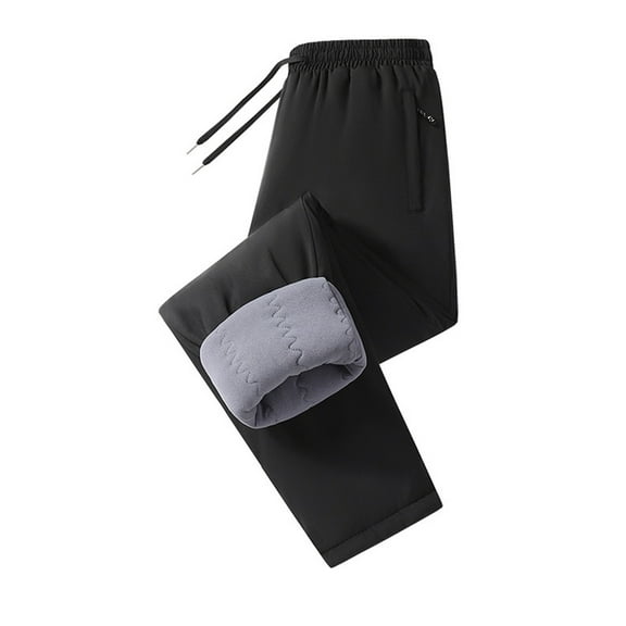 Zylanna Men's Casual Pants, Elastic Waist Fleece Lined Zipper Pockets with Drawstring Straight Leg Pants for Men Black