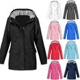 thumbnail image 3 of Women Coats and Jackets Clearance Women Solid Rain Jacket Outdoor Hooded Raincoat Windproof Top, 3 of 3