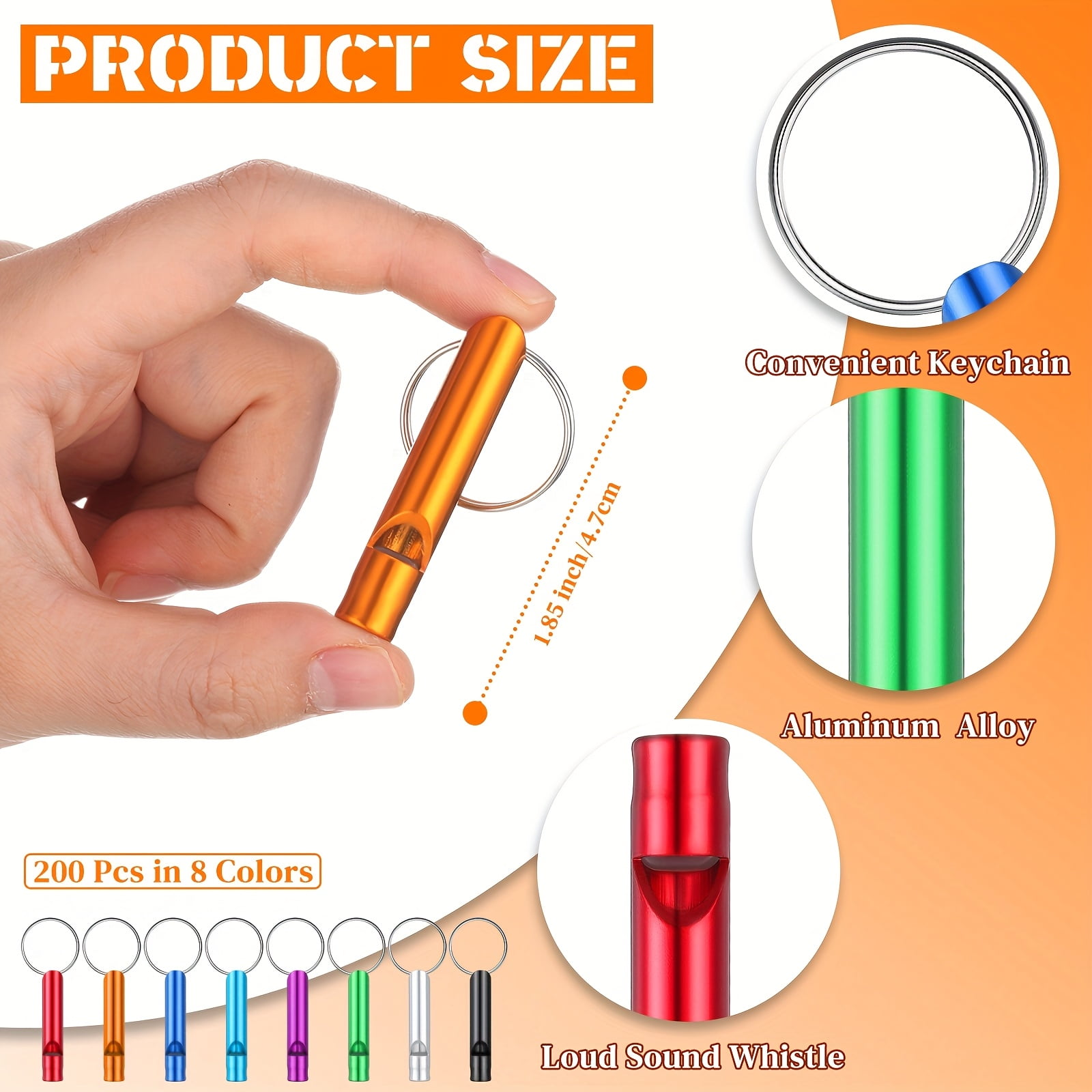 200 Pcs Emergency Whistles with Keychain, Aluminum Alloy Loud Safety Survival Whistle Bulk Set, Waterproof Signal Whistle for Hiking Camping Travel Team Training Outdoor Activities