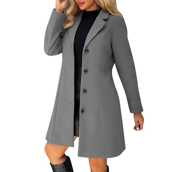 Qholemyo Wool Blend Long Coat for Women Elegant Casual Single-Breasted Pea Coat Winter Loose Comfy Trench Coat Fashion Long Sleeve Woolen Lapel Overcoat