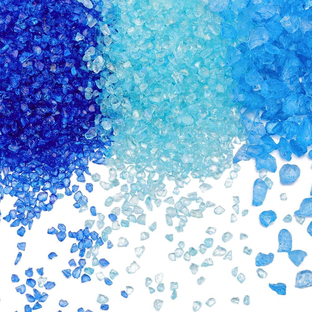 1 Box 300g 3 Colors Blue Crushed Glass Bulk Broken Glass Chips Mini Irregular Pieces Chunky Sequins for Nail Arts Resin Art Craft Vase Filler Jewelry Making Decoration Supplies Blue DIY