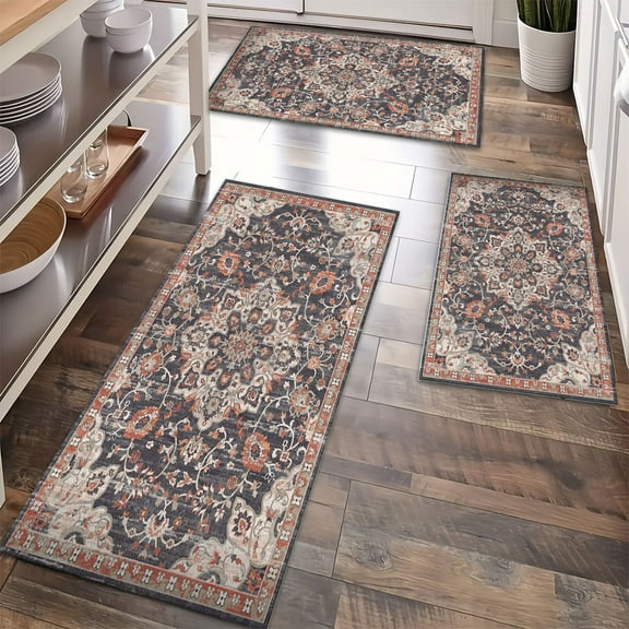 Floor Rugs Sets 3 Piece with Runner, Farmhouse Kitchen Rugs and Mats Non Skid Washable Runner Rug for Kitchen Sink Laundry
