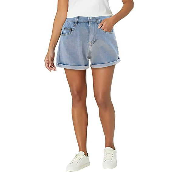 Bunenne Womens Jean Shorts Cut Off Shorts Women Denim Shorts Women's Straight Leg Casual Wide Leg Pants Plus Size Jean Shorts Stretchy Jean Shorts Ripped Jean Shorts Blue L