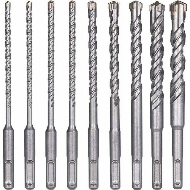 Brocas para Concreto, 9 Piezas (5mm 16x160mm), Broca de Impacto Eléctrica SDS-Plus para Taladro Percutor, Brocas Cruzadas para Ladrillo, Piedra, Natural, Metal