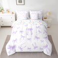 thumbnail image 2 of Manfei Dreamy Purple Bow Twin Bedding Sets 7-Piece for Kids, Watercolor Bow-tie Ribbon Bedding Comforter Set, Cartoon Bowknot Reversible Sheet Sets, Super Cozy Room Decor, 2 of 7