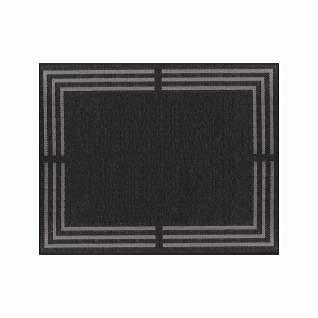 HOMETRENDS 8 ft. x 10 ft. Charcoal Flatweave Outdoor Rug, 3 Line Border