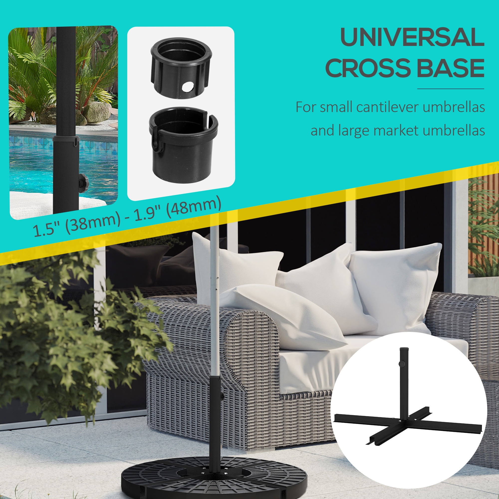 Outsunny Outdoor Universal Cross Brace Stand, Cross Umbrella Base, Black