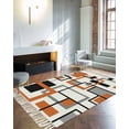 thumbnail image 4 of Orange Geometry,Large Area Rug 4x6ft Woven Runner Rug,Retro Modern Abstract Middle Century Washable Living Room Bedroom Kitchen Bathroom Classroom Carpet with Tassels,Indoor Outdoor Throw Door Mat, 4 of 5
