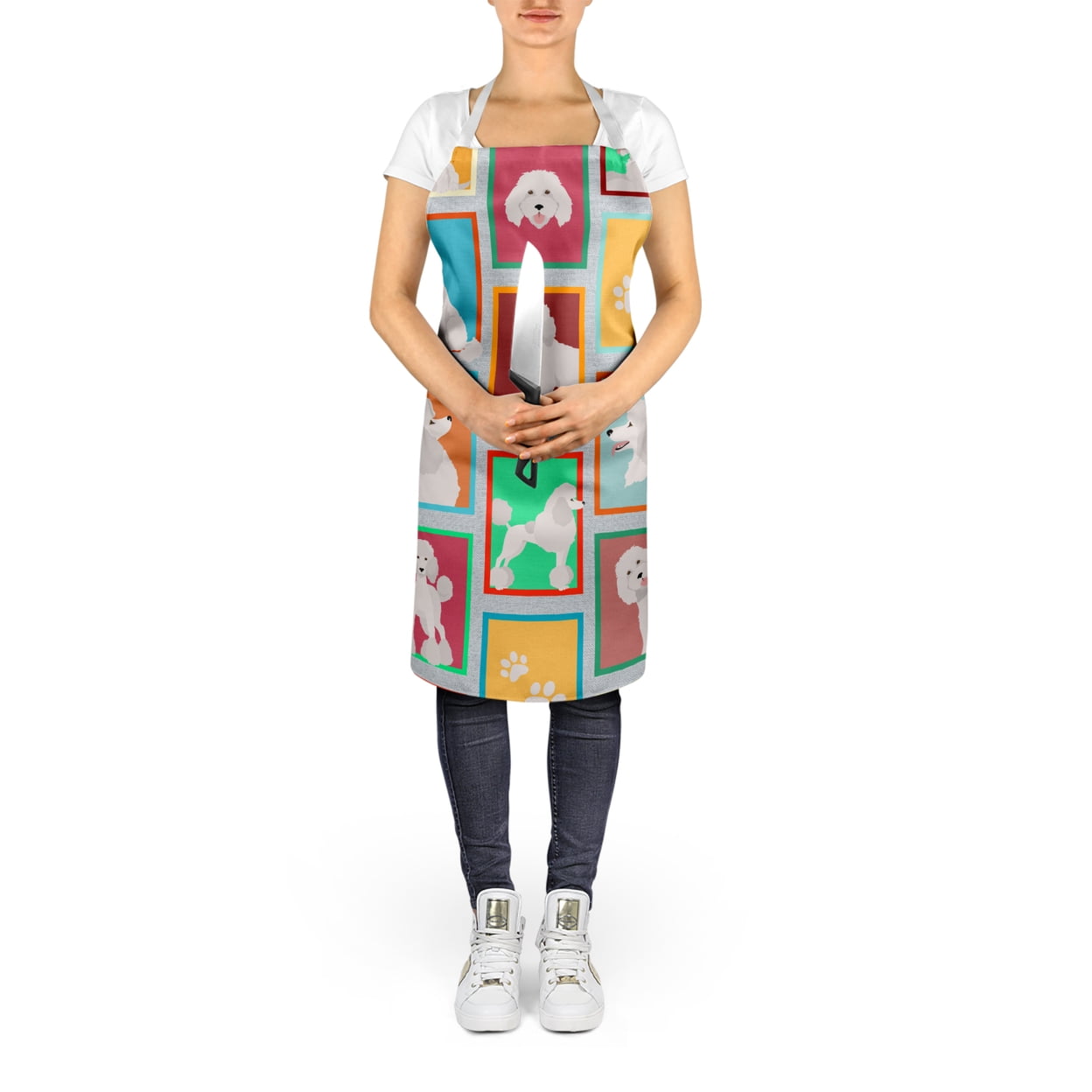 Lots of White Standard Poodle Apron 27 in x 30 in