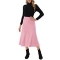 thumbnail image 4 of INSPIRE CHIC Women's Ribbed Knit A-Line Skirts Elastic High Waist Stretchy Sweater Midi Skirt L Pink, 4 of 5