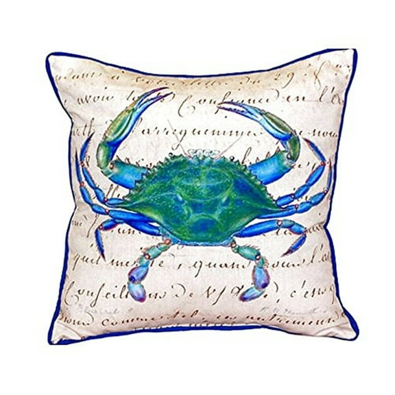Betsy Drake SN005B 12 x 12 in. Male Blue Crab Beige Small Indoor & Outdoor Pillow