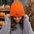 thumbnail image 5 of Fabrcox Halloween Cuffed Knit Beanie Hat for Adults and Teens, Unisex Soft Warm Beanie with Embroidered Pumpkin Pattern, Holiday Party Costume Accessories, 5 of 8